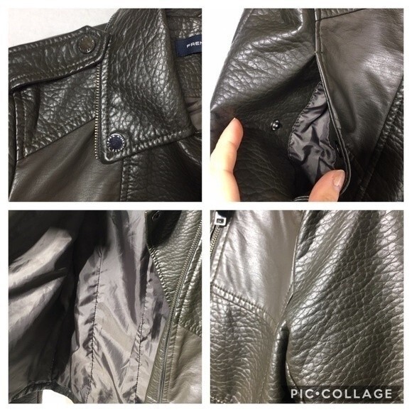 French Connection Faux Leather Moto Jacket in Dark Olive Green XS NWOT - Picture 4 of 8